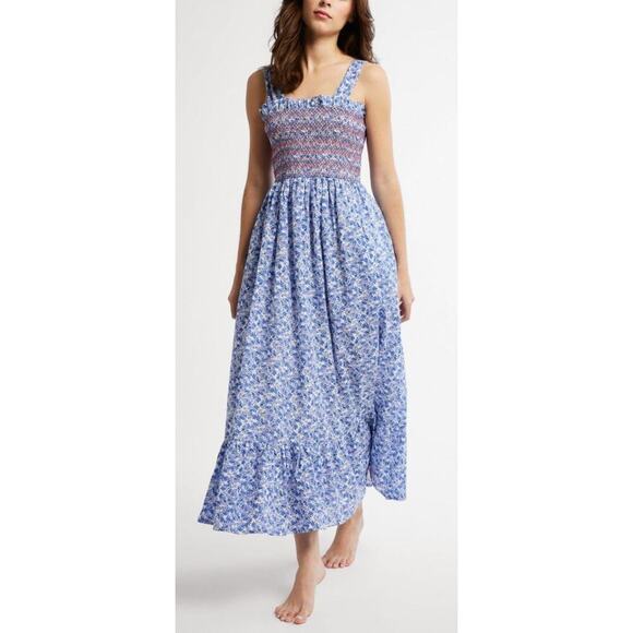 MILLE Garden Cotton Midi Smocked Sundress Condesa Floral Blue Tuckernuck NEW - Picture 14 of 14